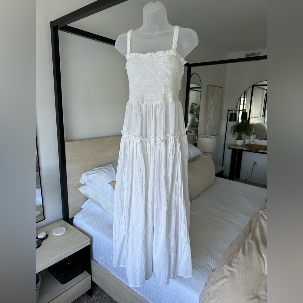 ASOS Design White Flowy Tiered Ruffle Open Back Floor Length Maxi Dress, Size 10 - Picture 4 of 9